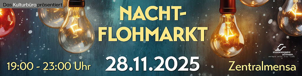 Banner mit Hinweis auf den Nachtflohmarkt am 28.11.25 in der Zentralmensa